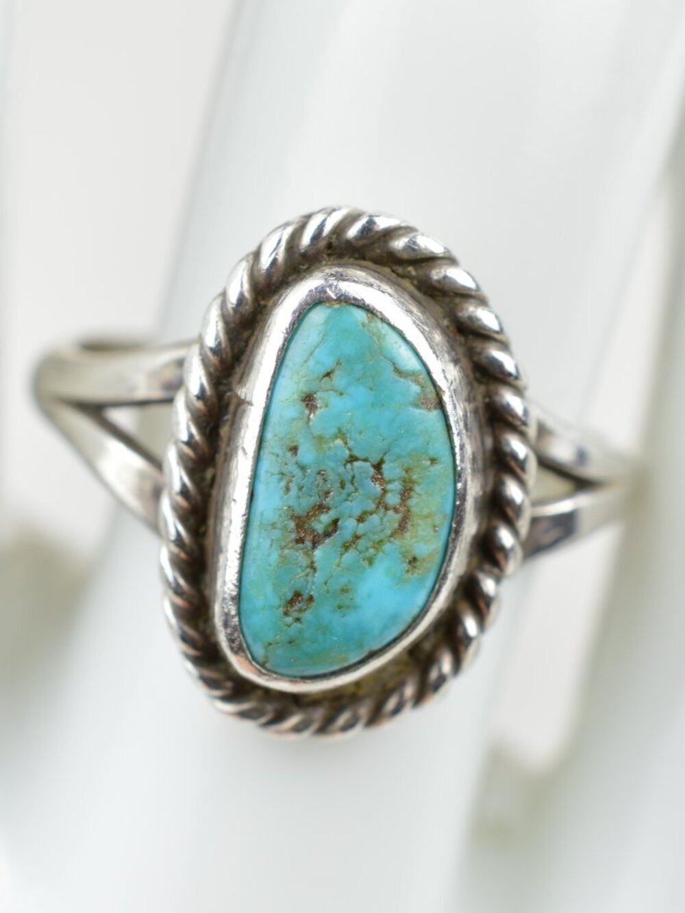 Vintage Navajo Turquoise Sterling Silver Split Shank Ring Sz 6.25